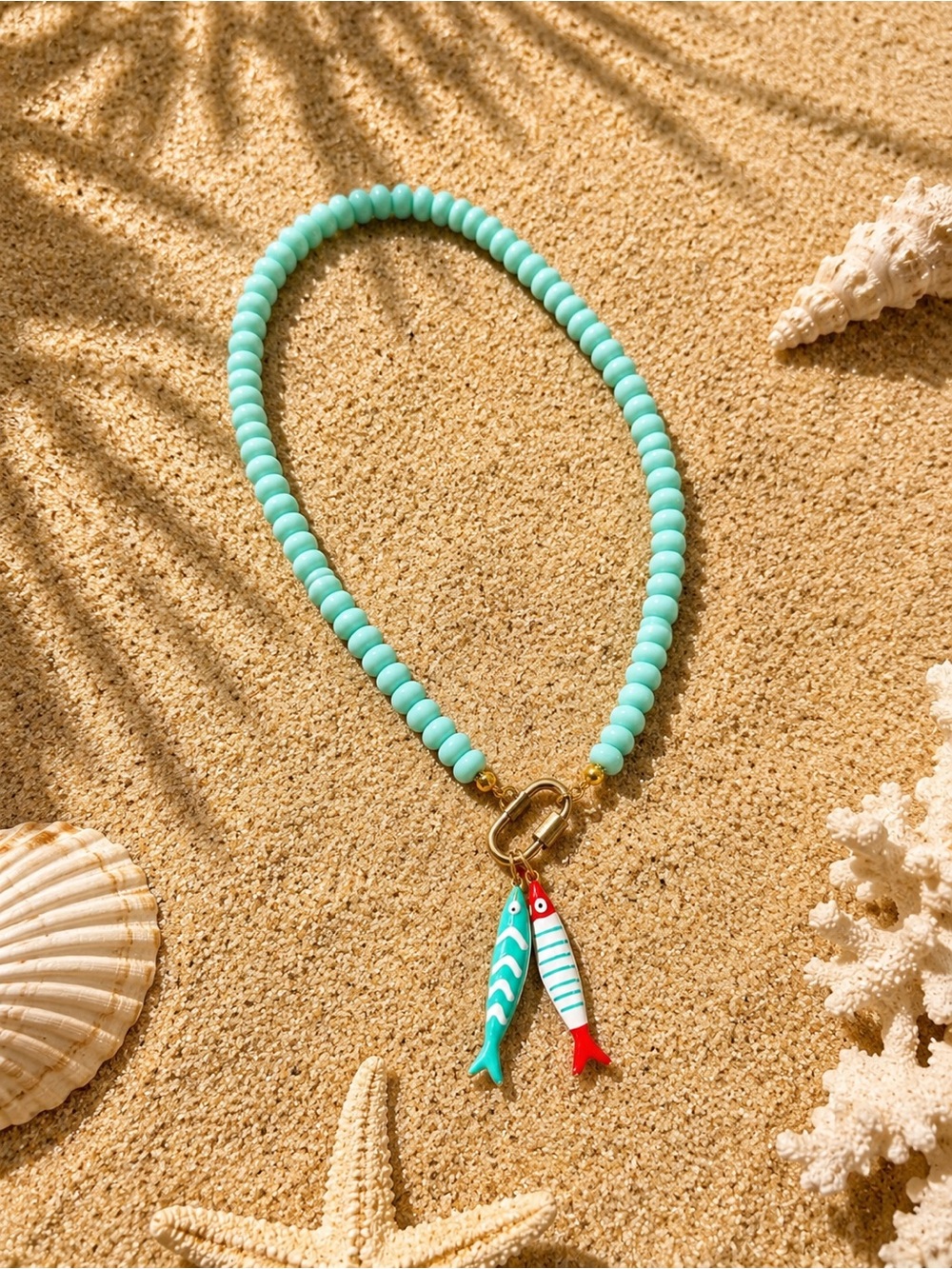 Coastal Fish Charm Beaded Necklace – Summer Beach Statement Jewelry - Picture 3 of 4